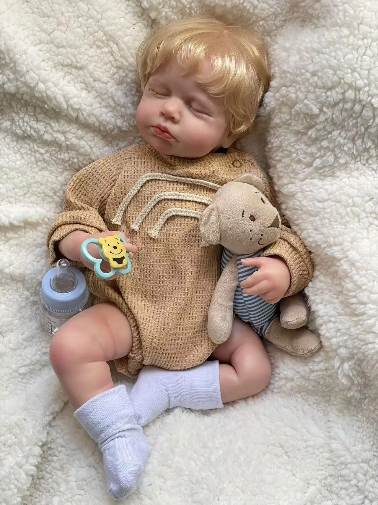 Cokela 48cm / 19 cali Realistyczna Lalka Niemowlęca Urocza Lalka Winylowa Prawdziwie Miękka w Dotyku Zabawka dla Dzieci Lalka w Pozycji Śpiącej Silikonowa Lalka Reborn