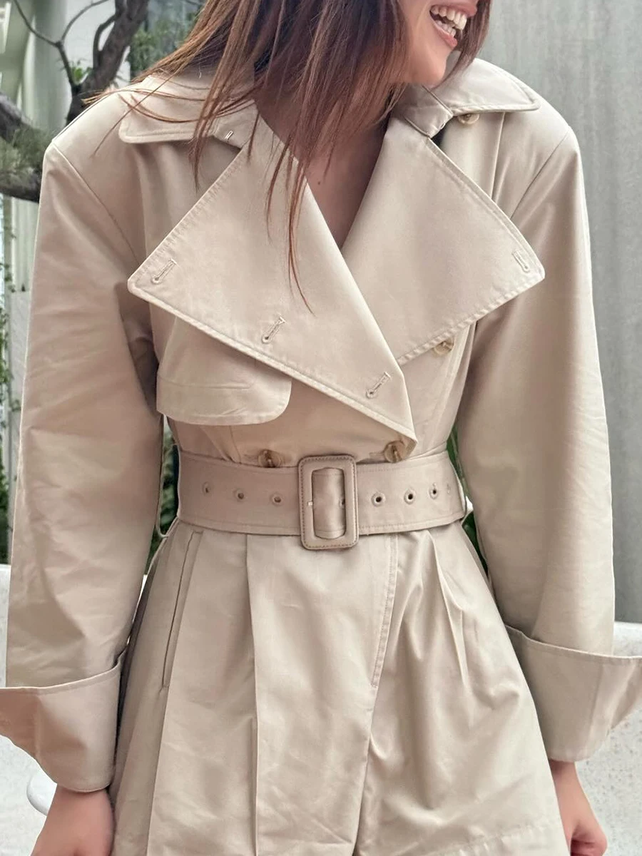 VGH Fashionable Spliced Sashes Playsuit for Women Lapel Shoulder Pad Long Sleeves Short Jacket Jumpsuit Female Autumn New Trendy