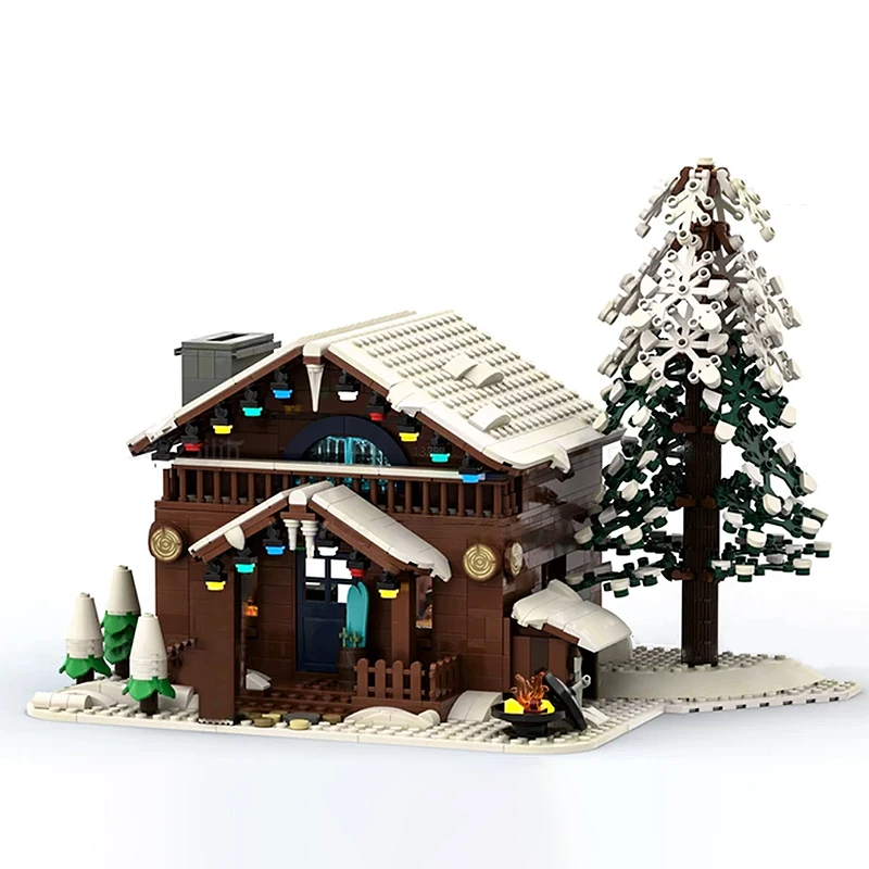 ภาพยนตร์ฉากสถาปัตยกรรมหมู่บ้านฤดูหนาวตามฤดูกาล House MOC Building Blocks ASSEMBLY DIY เทคโนโลยีอิฐคอลเลกชันของเล่น