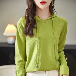 2024 Spring and Autumn Cashmere hooded sweater Women hooded cashmere pullover loose  hoodie languid lazy wind knitting hoodie