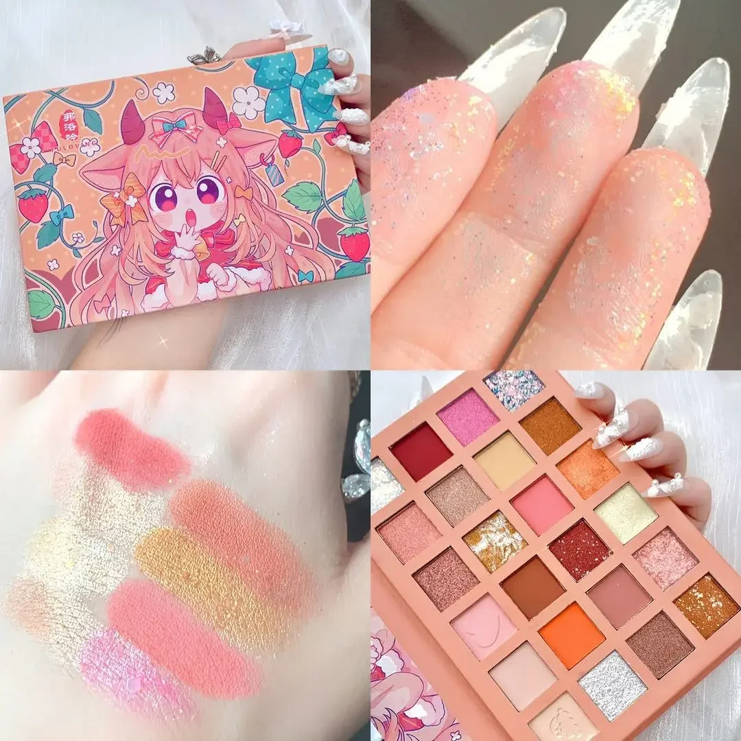 24 Kleuren Aardbei Meisje Oogschaduw Palet Glitter Parelmoer Oogschaduw Waterdicht Langdurige Schattige Make-Up Vrouwelijke Cosmetica