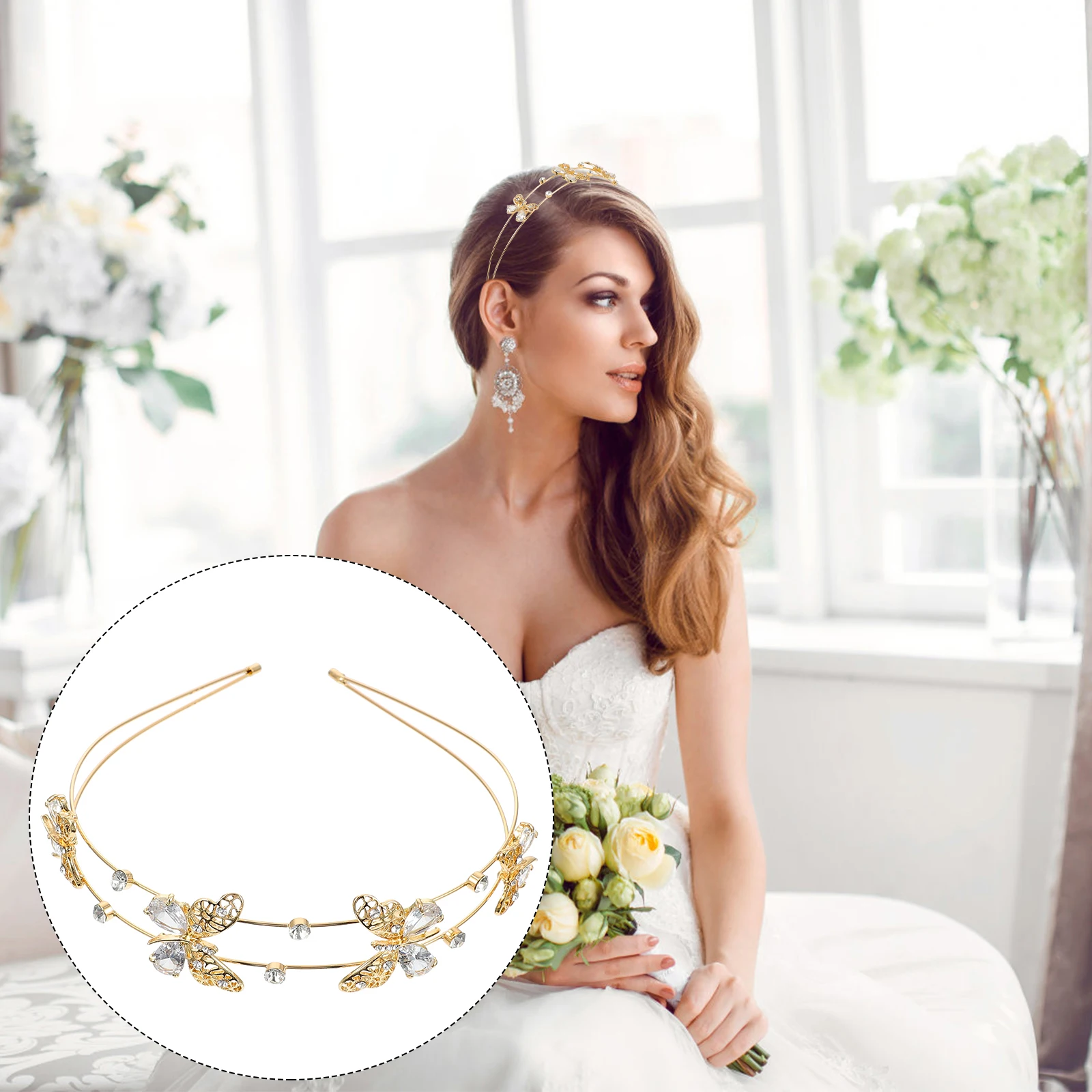 

Elegant Rhinestone Hairband for Women Butterfly Crystal Headband Bridal Wedding Party Accessories Girls Daily Wear Gift