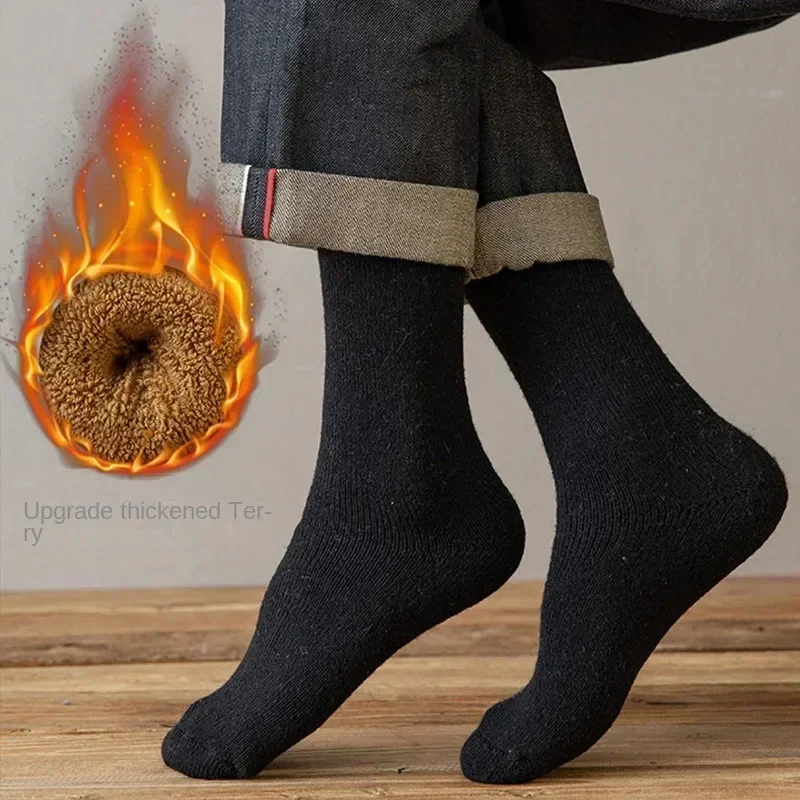 2024 New Winter Super Thicker Warm Wool Male Men Women Socks Solid Socks Merino Wool Against Cold Snow Terry Socks