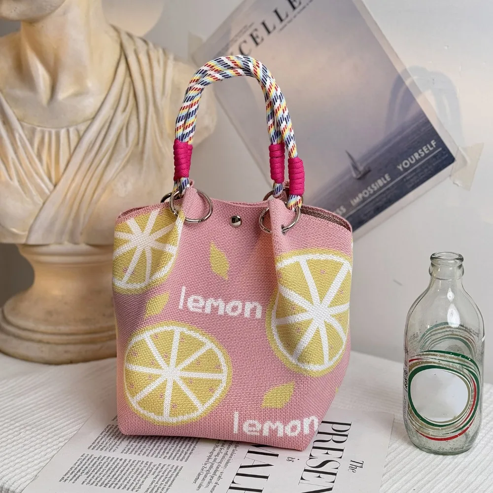 

Fashion Knitted Bucket Bag Creative Pattern Leisure Handbag Portable Versatile Tote Bag for Women Girls