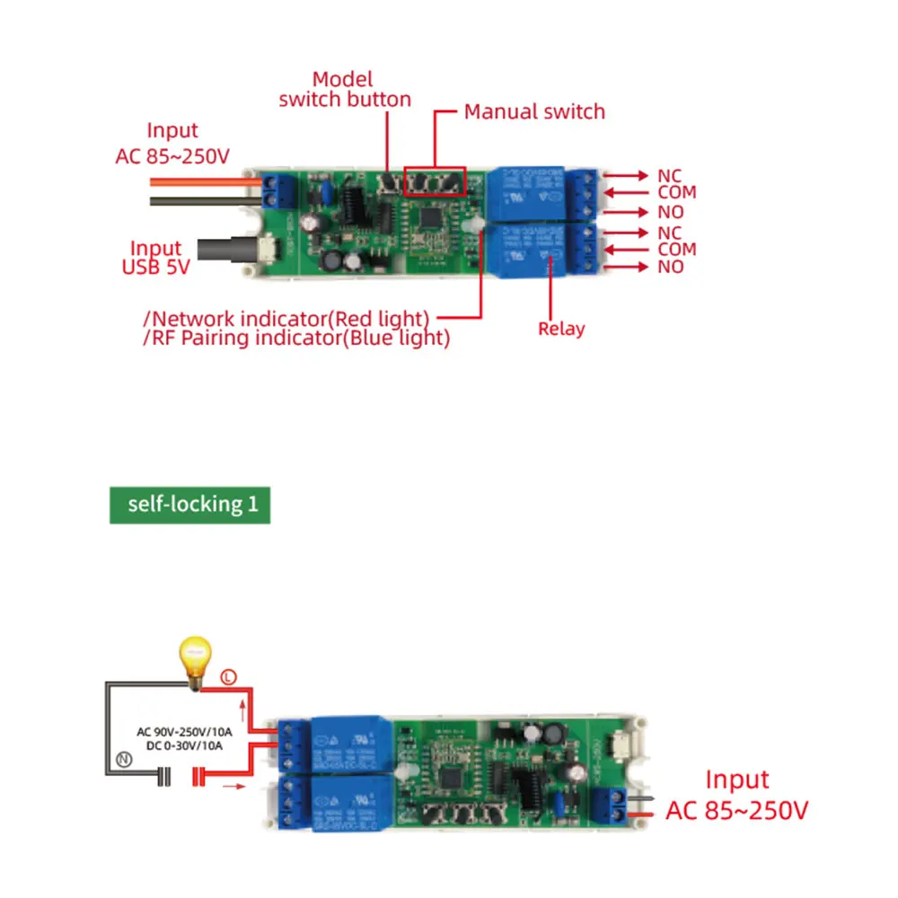 1/2CH Zigbee Tuya Smart Relay Switch Module Smart Light Switch DC5V 7-32V AC 220V RF433Mhz Remote Control On Off Controller