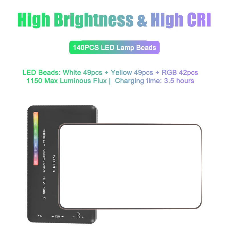 W140 Video Light RGB Panel on-Camera Lights Photography Lighting Dimmable LED Fill Lamp for Vlogging,Video Conference