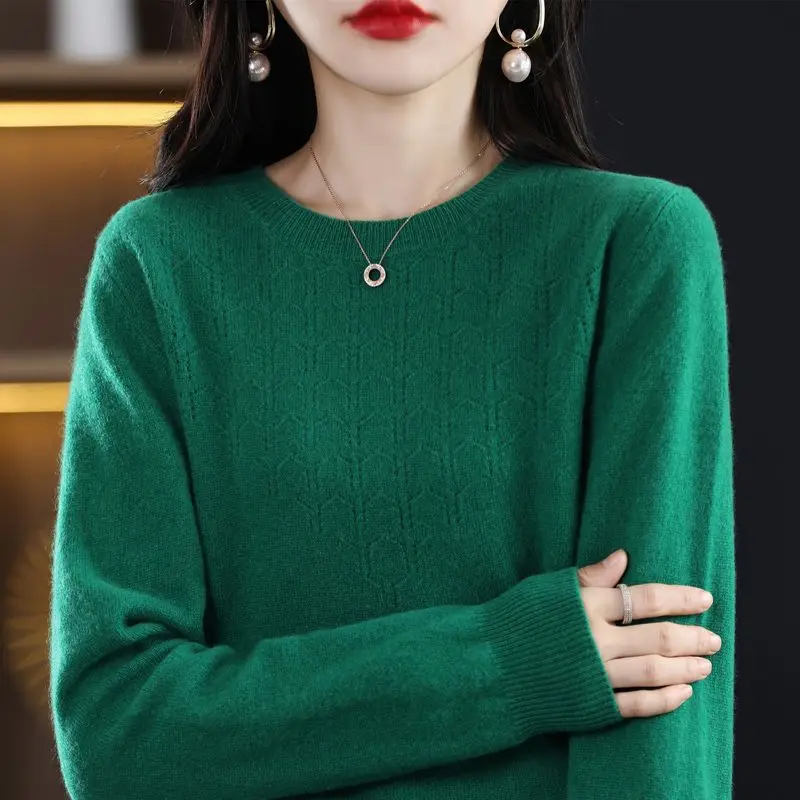 Autumn Winter Women\'s Clothing Round Neck Solid Color Pullover Lantern Long Sleeve Sweater Knitted Casual Elegant All-match Tops