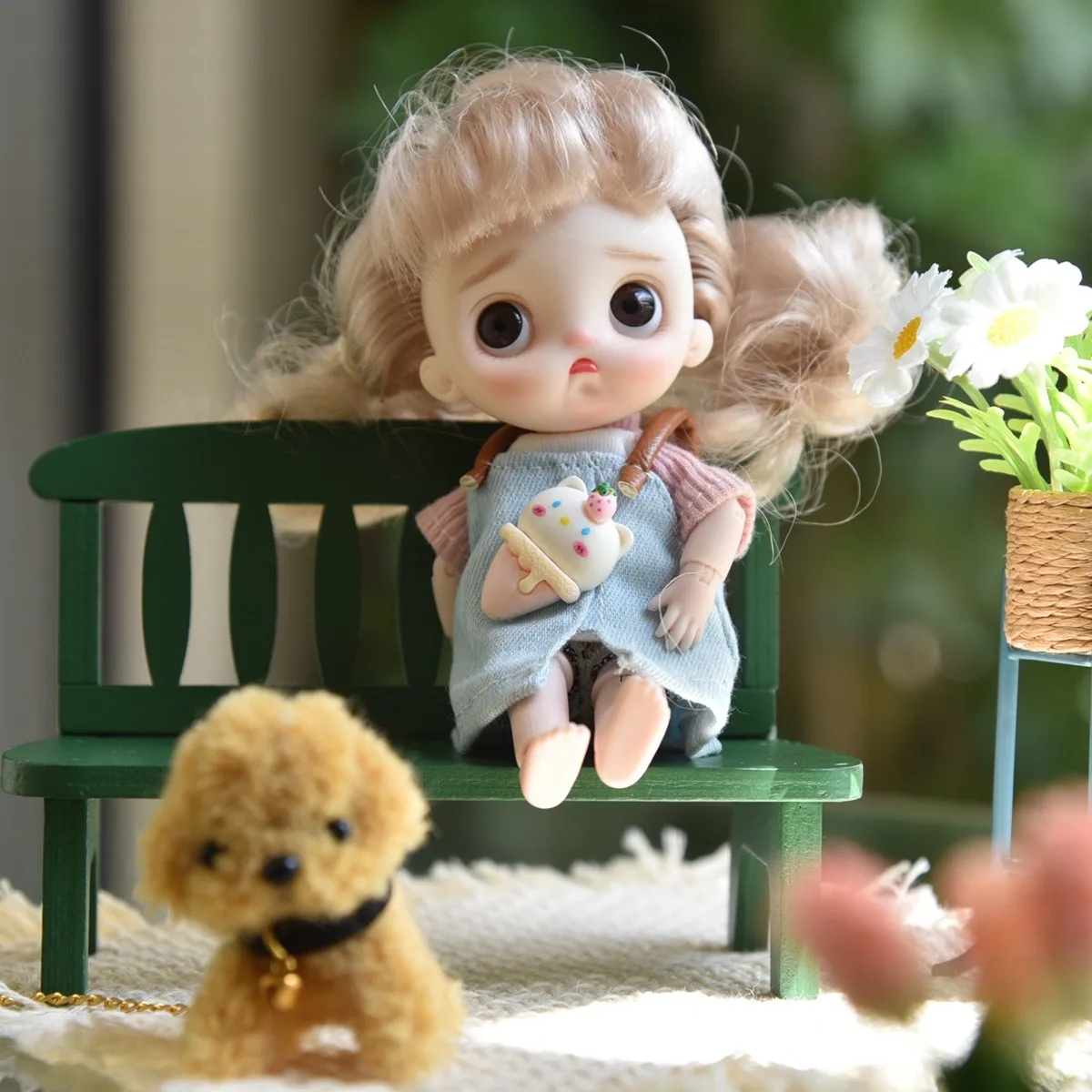 Dollhouse Miniature Wooden Double Bench Miniature Outdoor Chair Furniture Toys For Bjd Ob11 Wholesale