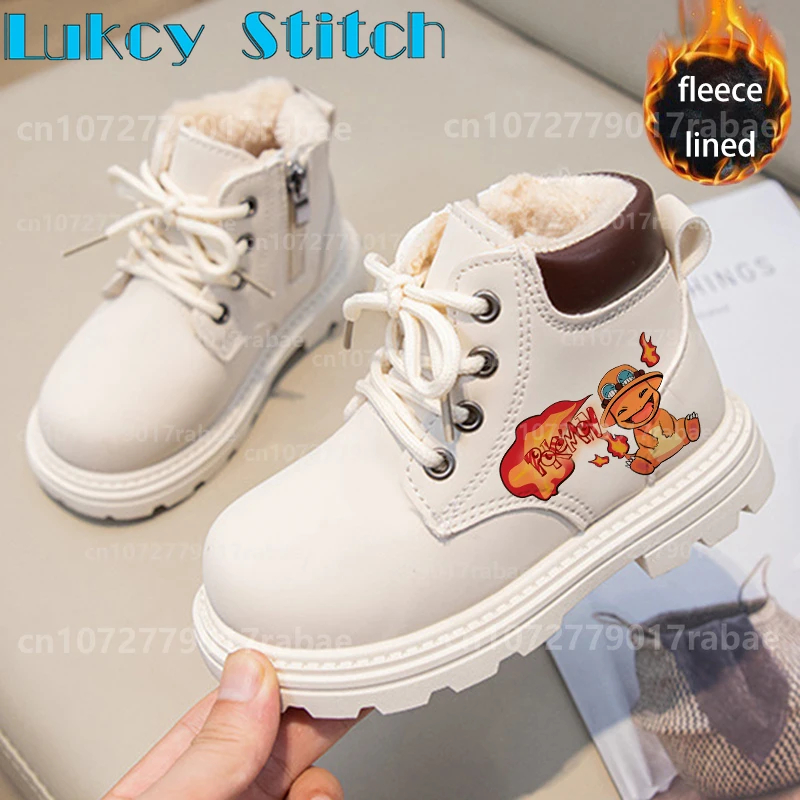 

Pokemon Cartoon printing Winter plush keep warm leather cover high-top boots baby boy girl comfortable Shoes Gift