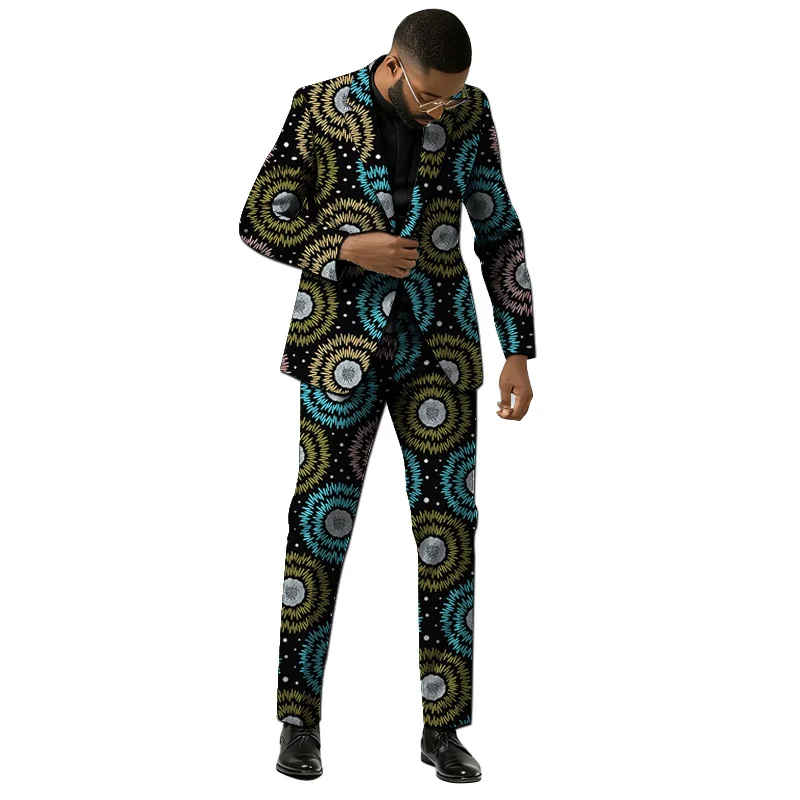 بدلة بيان كوتور الأفريقية للرجال مع نمط فني متعدد الألوان سترة وسراويل مميزة مجموعة ملابس رجالية عصرية عبر الحدود #4
