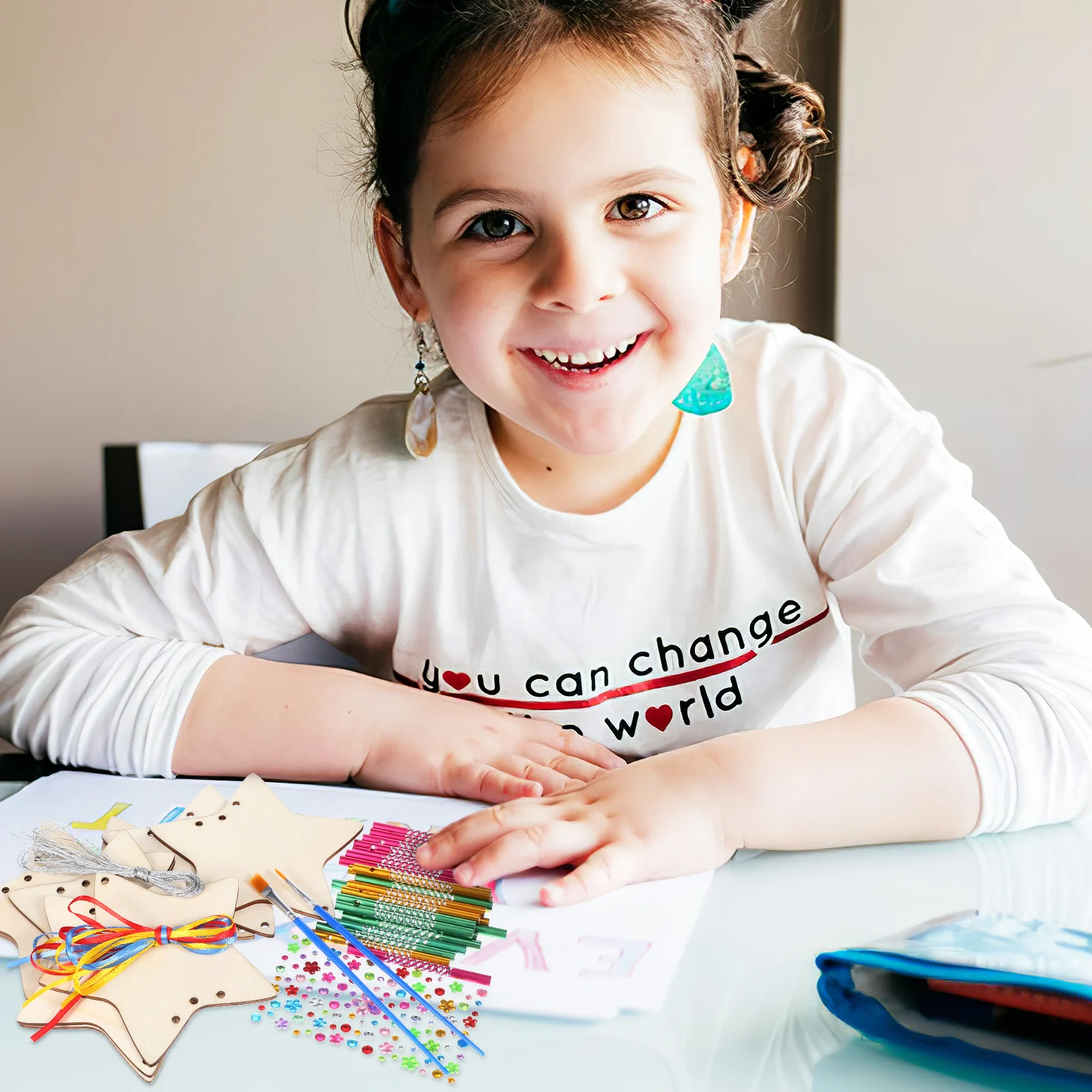 

Star Wind Chime Set Wooden Diy Windchimes Craft Kits Kids Outdoor Garden Patios Strong Wood Easy Installation Colorful Ropes