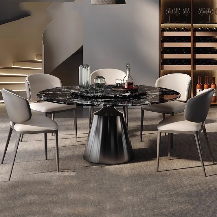 

Luxury stone black rose dining table high-end natural marble round table Italian light luxury high-end household round dining