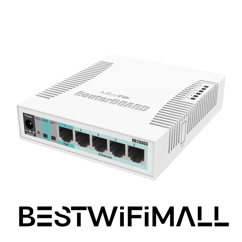 MikroTik CSS106-5G-1S (RB260GS Upgraded Version) 5x Gigabit Ethernet Smart SOHO Switch, SFP Cage, Plastic Case, SwOS