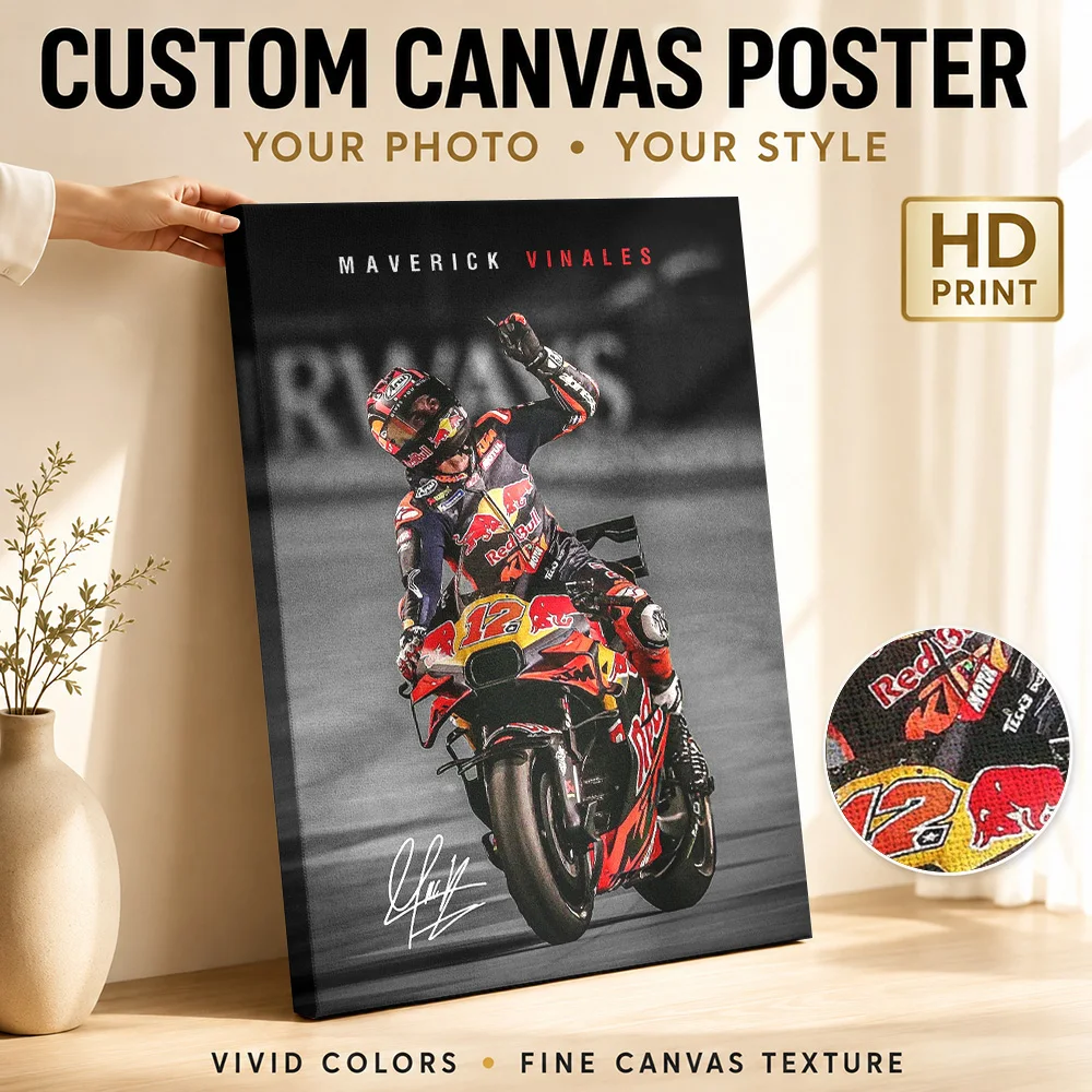 Maverick Vinales Motorcycle Racing Canvas Print Poster Bold Style Wall Decor With Personalized Photo For Garage Ideal Rider Gift
