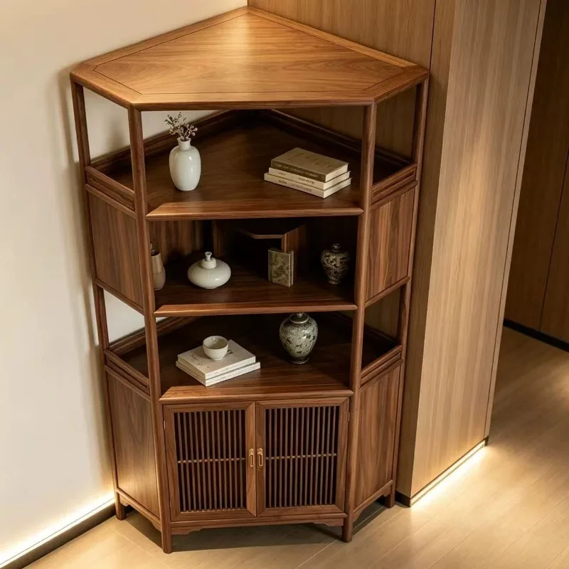 Corner black walnut bogu shelf, designer study floor-to-ceiling display cabinet