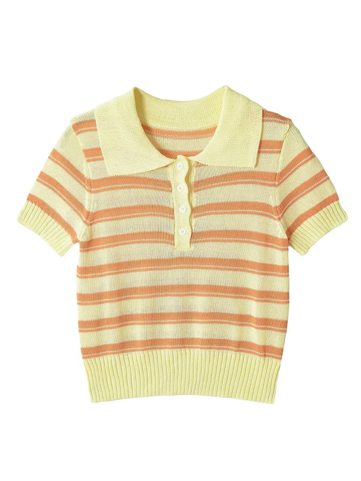 Dave&Di New Cross-border European And American Casual Striped Contrasting Short Sleeved Pullover Knitted Sweater