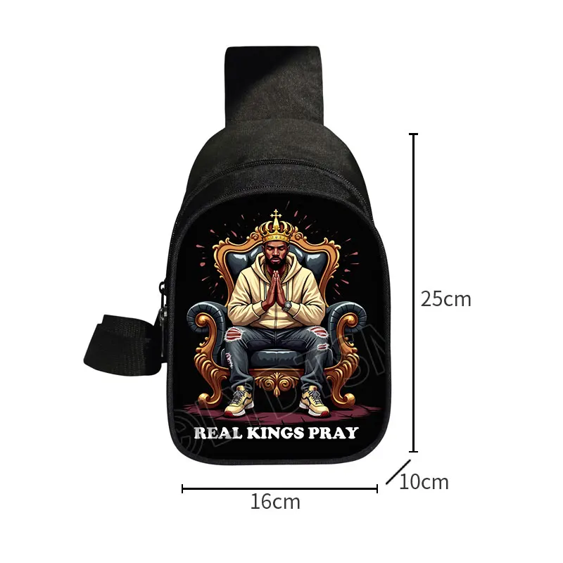 Re leoni neri con borsa sul petto con stampa corona Afro Man Preghiera Borse a tracolla da donna per borse a tracolla da viaggio Portachiavi per telefono