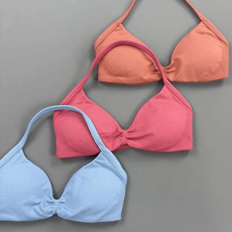 HISTELLO Impact Strappy Bra Damen Rückenfreier Sport-Tanktop Halter Neck Gym Trainingsunterwäsche Nahtloser Pilates Workout Yoga-BH – Detail 14