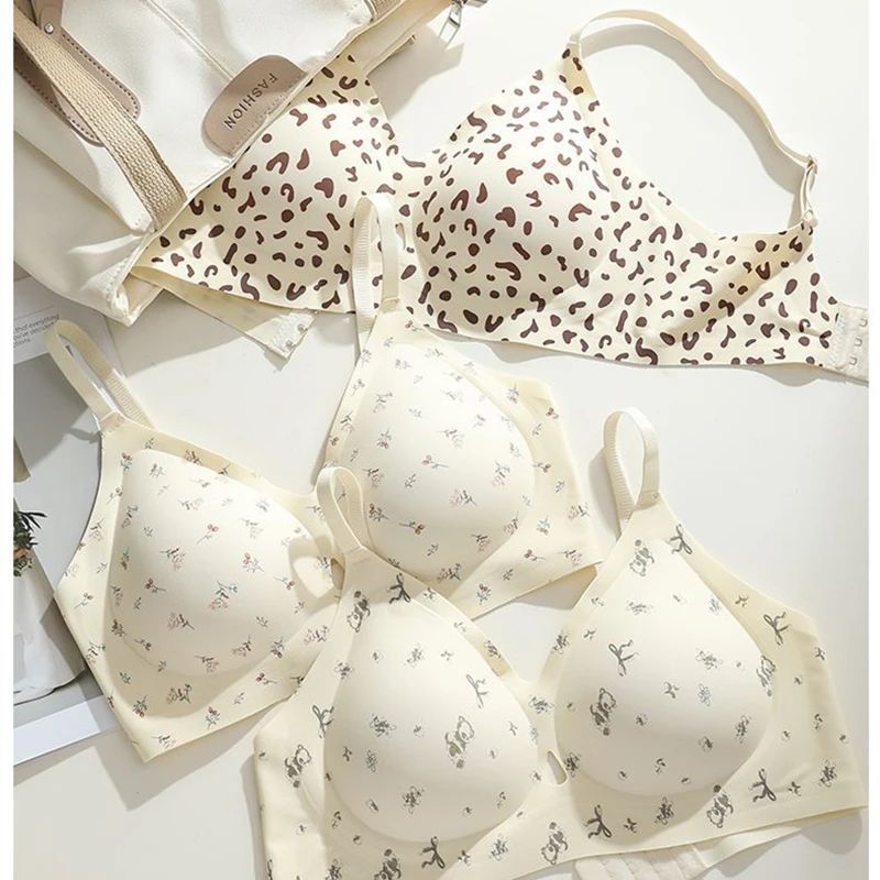 KUCLUT Sexy Leopard Print Seamless Sports Bra Push-Up Small Breast Beautiful Back Multi-Pattern Women's Underwear