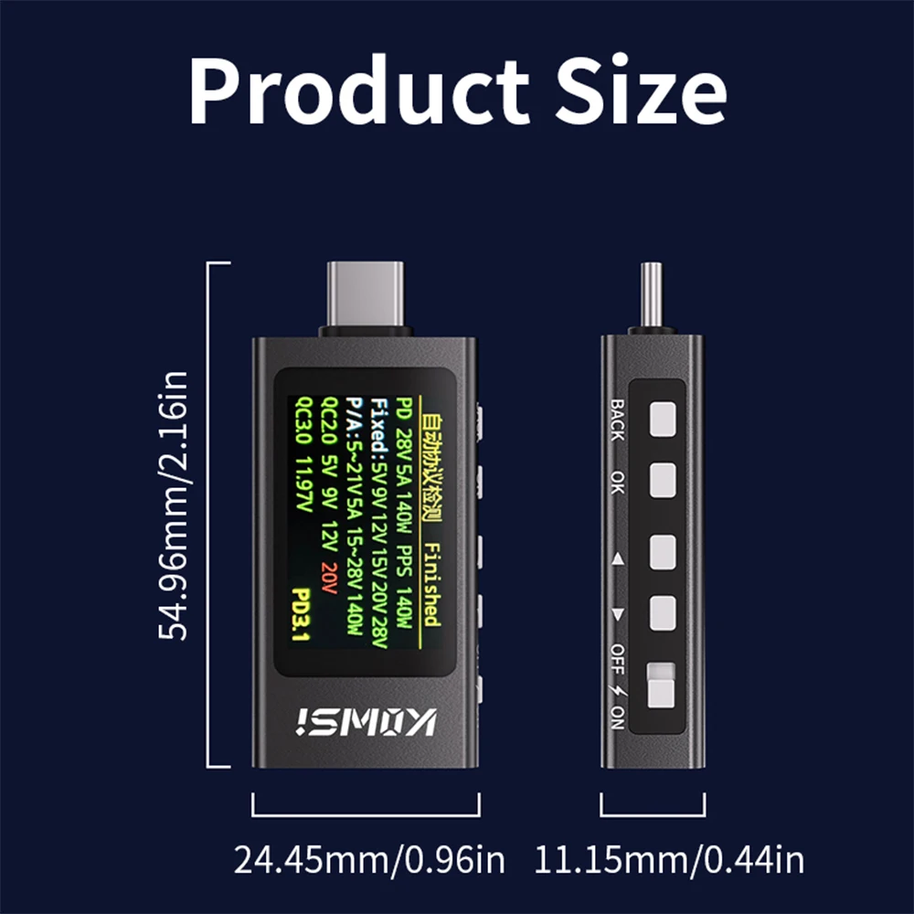 KWS-X1 USB-тестер Вольтметр Амперметр TYPE-C Быстрое обнаружение заряда Измерение емкости триггера Измерение пульсаций 4 В-30 В 0 В-12 А