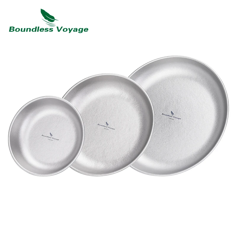 Boundless Voyage 3pcs Ultralight Titanium Plate Camping Bowl Dish with Mesh Bag Outdoor Camping Tableware Cookware Mess Kit