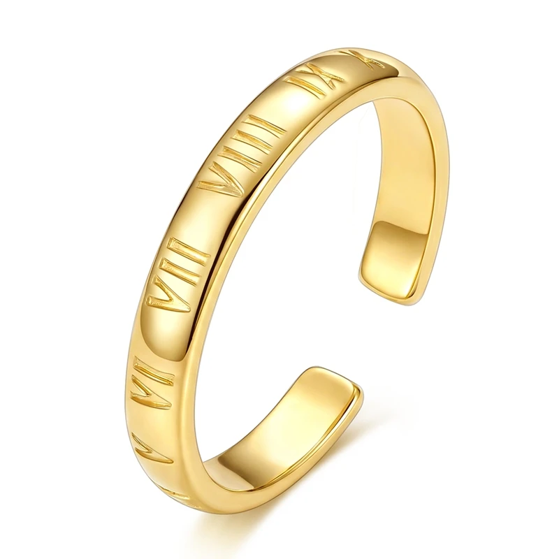 

Original 925 Sterling Silver Gold Roman Numeral Open Rings For Women Girls Jewelry Birthday Anniversary Gifts