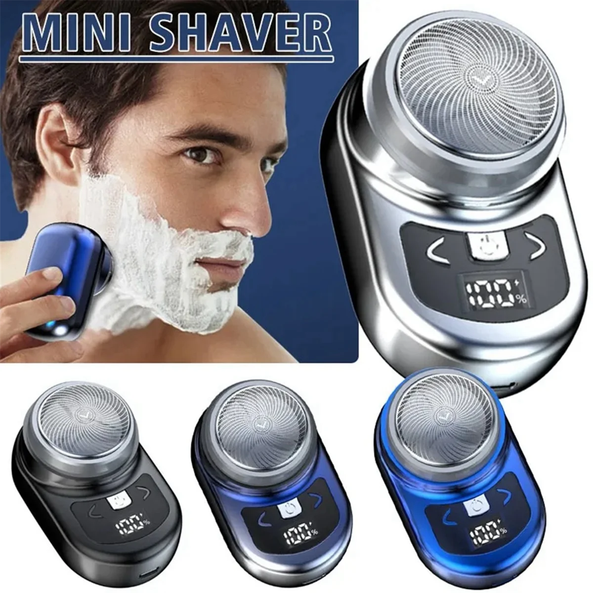 Portable Electric Shaver Pocket Shaving for Men Mini Beard Shaver LCD Power Display Rechargeable Travel Home Shaver-C