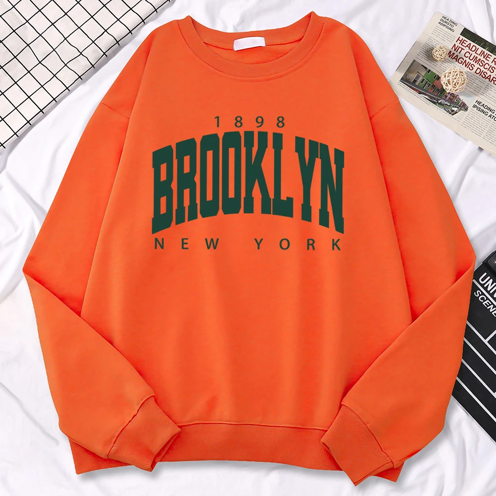 Fashion Simple Pullovers For Women 1898 Brooklyn New York Print Hooded Fleece Soft Sweatshirts Loose Warm Female Sportswears