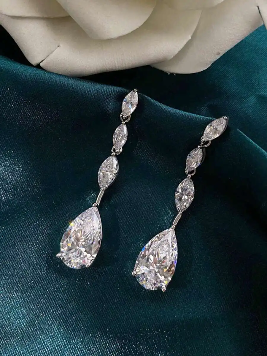 

Elegant Cubic Zirconia Teardrop Drop Earrings For Women Party Wedding Jewelry