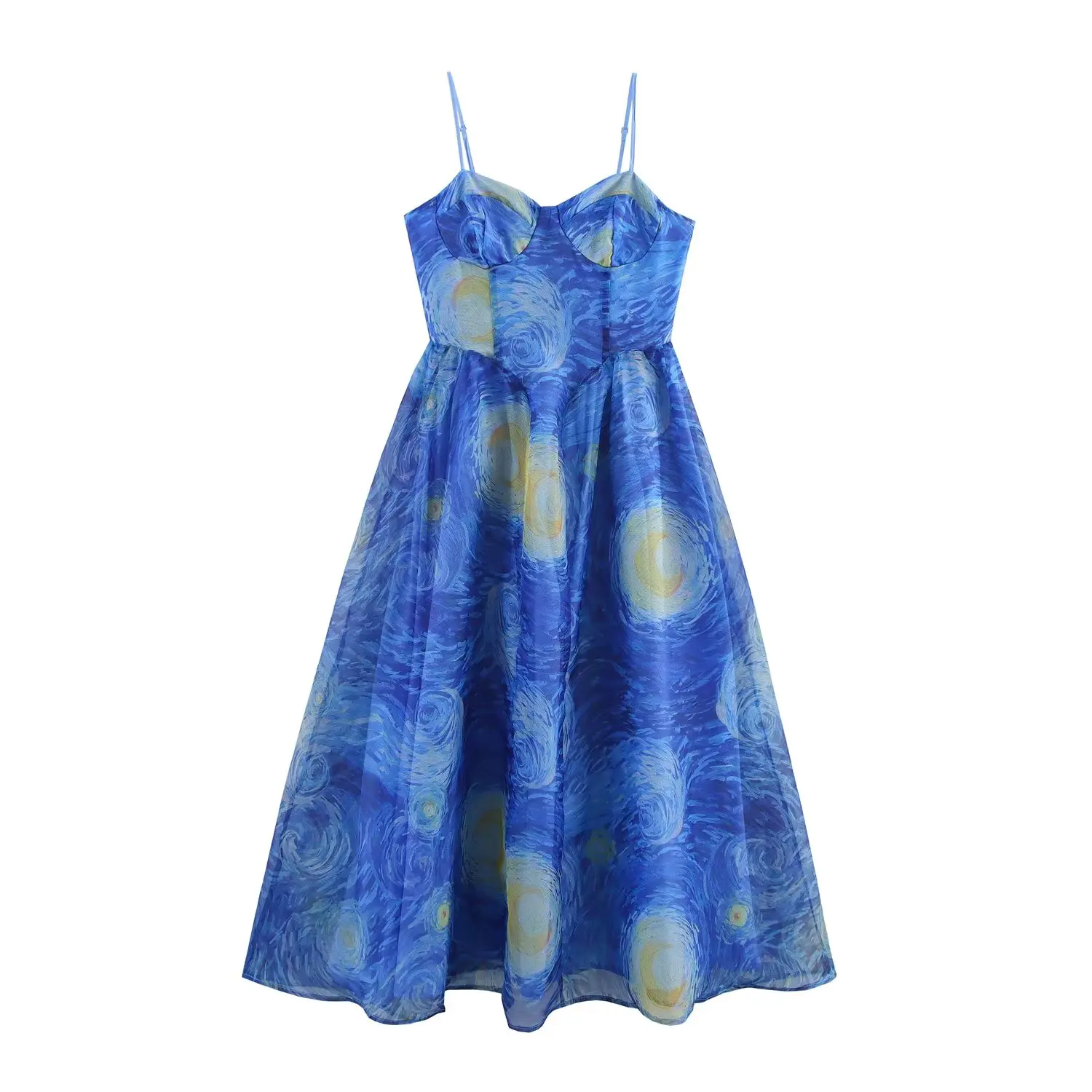 

Korejepo Dress New Women Clothing European American Style Fashionable Simple Starry Sky Print Organza Suspender Dresses