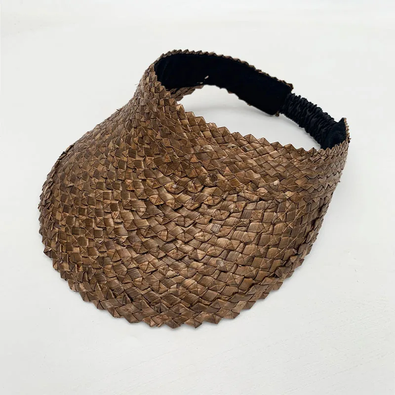 Rattan Sun Visor Hat for Women Natural PALM LEAF VISOR Wide Brim Sun Cap Girl Sunshade Summer Straw Beach Hat Derby Vacation Hat