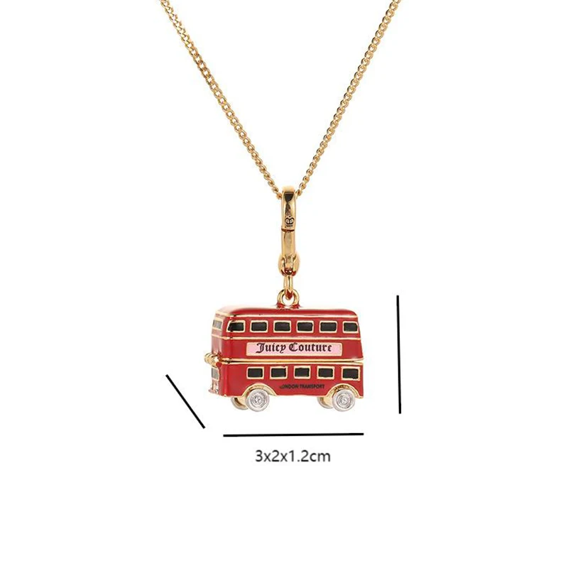 Ins Trendy Enamel Black Puppy Openable Red Bus Letter Car Pendant Necklace for Women Men Cool Unique Party Jewelry Gift
