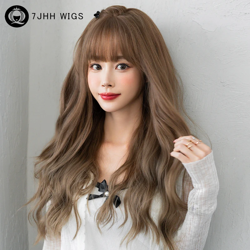 

7JHH WIGS Honey Blonde Wig Loose Body Wavy Brown Wig for Women High Density Synthetic Hair Wigs with Bangs Beginner Friendly