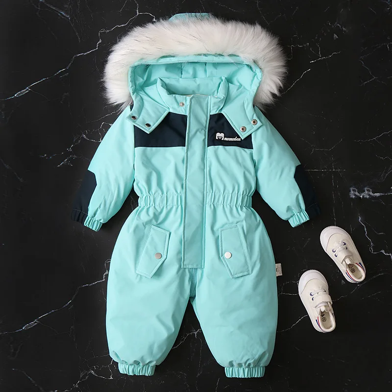 MILANCEL 2-5Y Winter Children\'s Ski Suit Boys Thicken Fur Lining Hooded Jumpsuit Girls Warm Overalls Kid\'s  Snowsuit