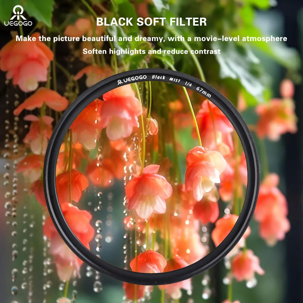 UEGOGO Soft Focus filter Black Mist Pro Camera Lens Filter Diffusion Dream Effect 49/52/58/67/72/77/82mm for Camera Lenses