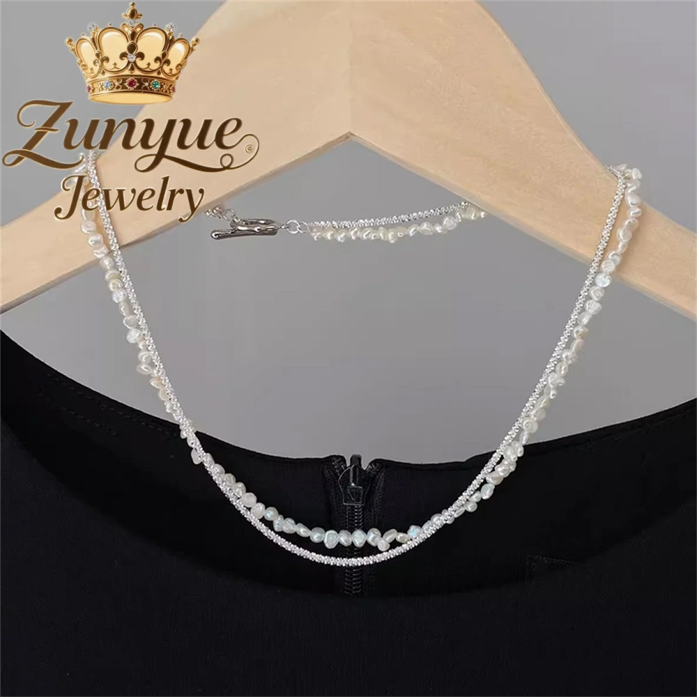 

S925 Sterling Silver Baroque Freshwater Pearl Necklace Collarbone Chain, Versatile, Niche And High - End Double - Layer Necklace