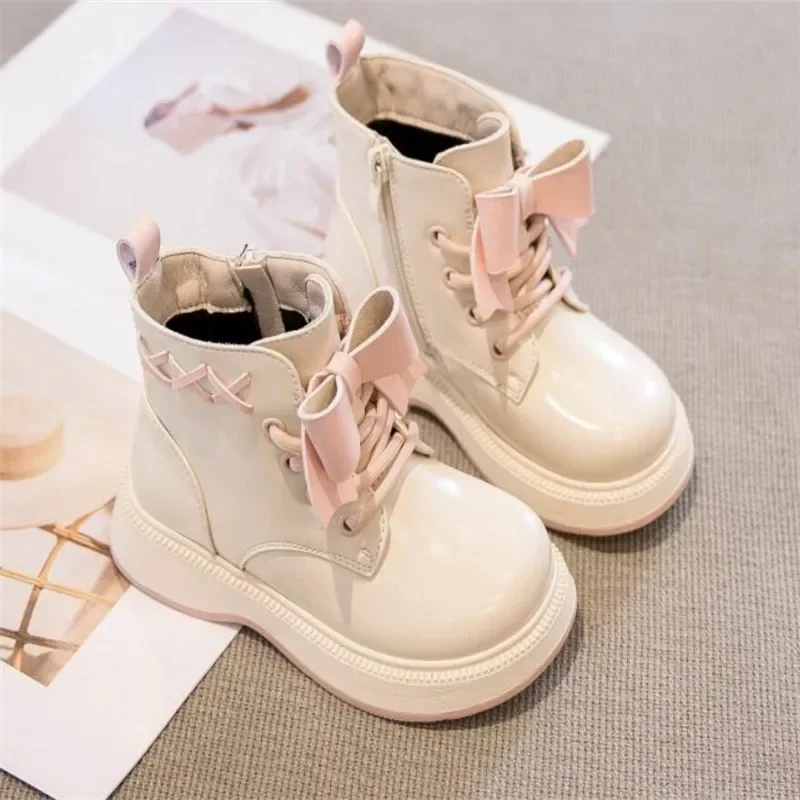 Fashion bow Girl's Boots Autumn/Winter New Girls' soft sole Ankle Boots Toddler Round Toe Casual Non-slip Ankle Boots Ботинки