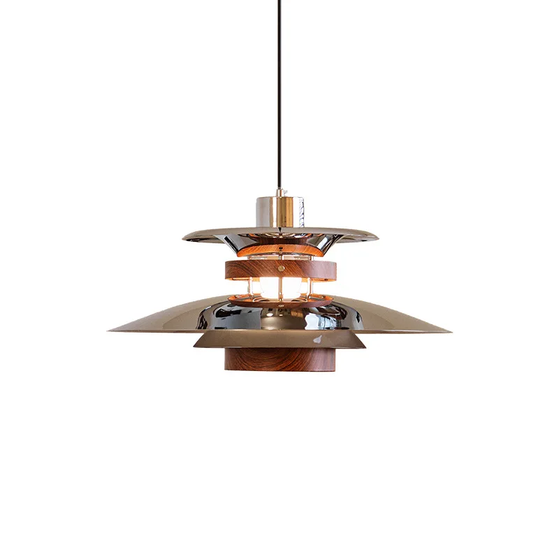 

French retro flying saucer restaurant chandelier 2025 new PH5 medieval Bauhaus walnut pattern eye protection bar light