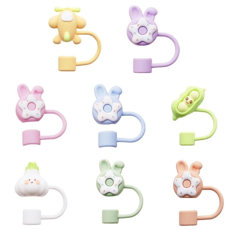 

652F Multipurpose Straw Covers Caps Creative Silicone Straw Toppers Leak proof Straw Covers with Pattern For Drink