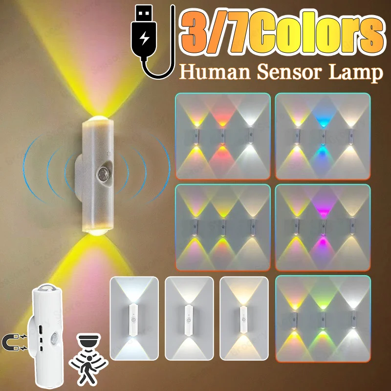 

3/7 Color Changing Magnetic Light Smart Body Sensor USB Rechargeable Decor Light for Cabinet Closet Bedside Home Use Wall Light