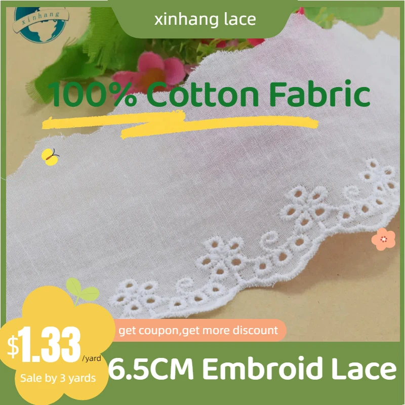 

3yards 6.5cm Width 100% Cotton Embroidery Lace Sewing Ribbon Guipure Trim Fabric Diy Craft Supply Wedding Accessories Lace#3231