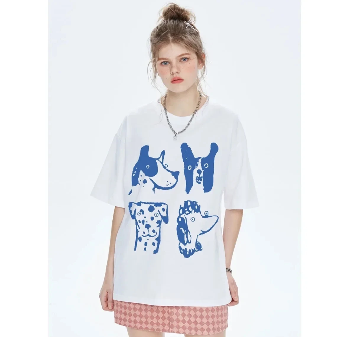 Funny Women Short Sleeve Loose Cotton Casual Tops Cartoon Dogs Printing Kpop White T Shirts Crewneck Dog Lover\'s Tees Streetwear