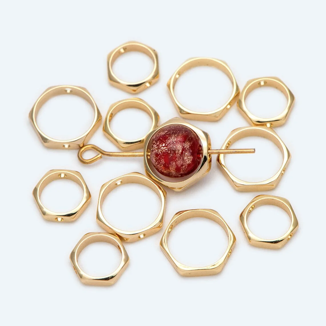 10pcs Gold plated Copper Hexagon Bead Frame Geometric Hoop Charm Connectors Bead Accessories