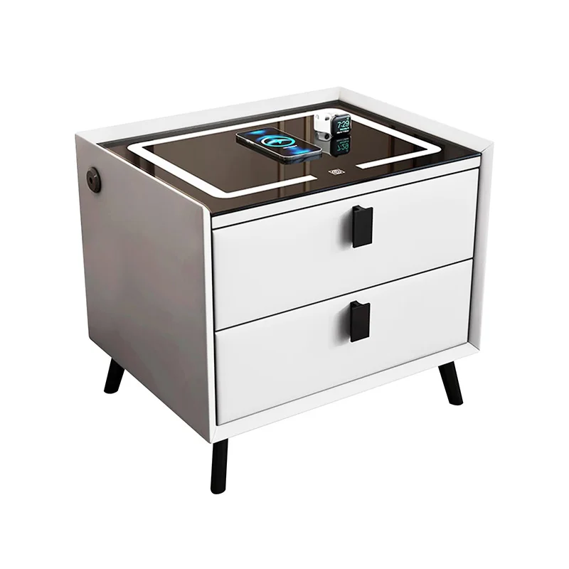 

Modern Bedside Table Smart Nightstand with 2 Storage Drawers for Bedroom Living Room and Dorm