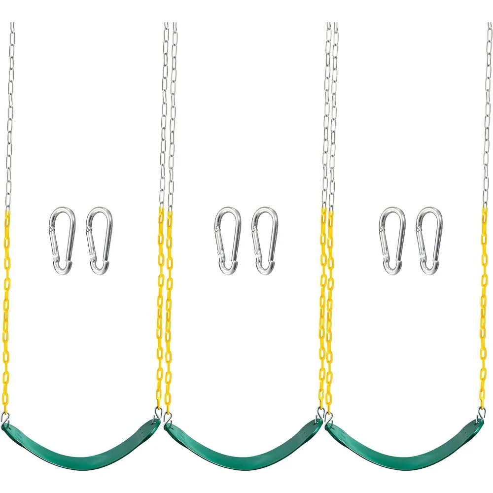

3 Pack Green Swing Seats Heavy Duty with 66" Chain, Swing Set Accessories Replacement with Snap Hooks for Kids Outdoor Play Pla