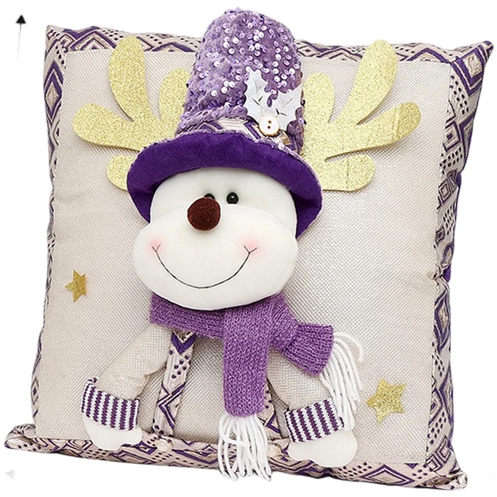 

Christmas Themed Pillow Cover with Glitter Details Showcasing Santa Claus Snowman and Elk for Seasonal Sofa Decoration
