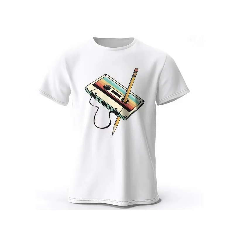 

Retro Cassette Tape Shirt Funny Music Graphic Tee Vintage Mixtape Pencil Design 80s 90s Throwback T Shirt For Men Women
