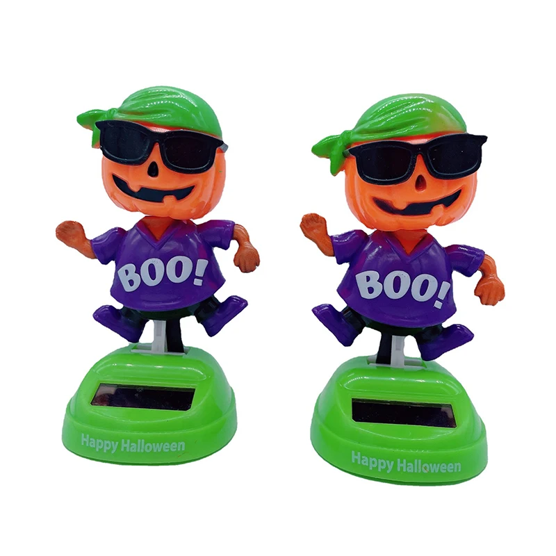 Novelty Funny Solar Powered Pumpkin Man Car Decoration Shaking Head Dolls Solar Dancing Kid Toys Car Desk Home Office Car Decor