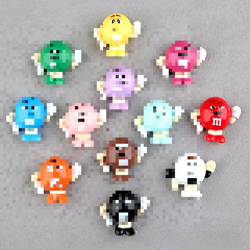 5pcs M Bean Figure Resin Flatback Cabochons for Diy Jewelry Making 2 Size Cute Colorful Cartoon Charms Handmade Crafts Materials