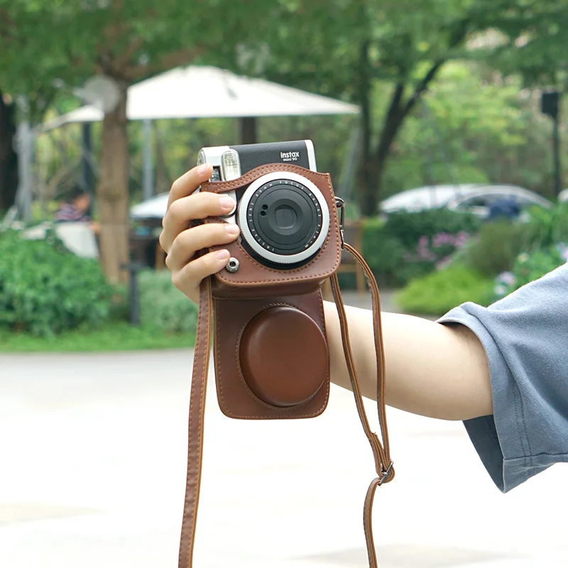 Für fujifilm instax mini90 kamera tasche kamera tasche abdeckung schutz aufbewahrung tasche pu leder retro mit schulter gurt direktes foto